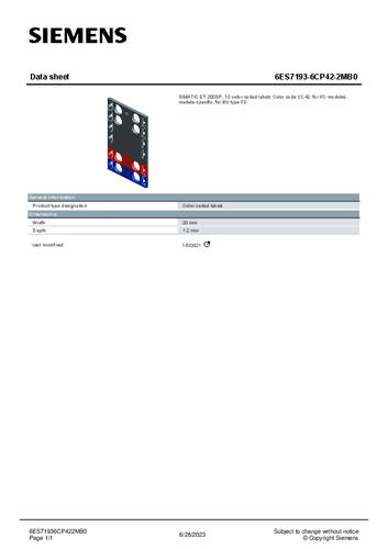 6ES71936CP422MB0 6ES7193-6CP42-2MB0 PLC-kleurcoderingschild