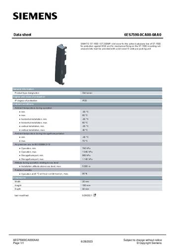 Siemens 6ES75900CA000AA0 6ES7590-0CA00-0AA0 SPS-Abdeckung