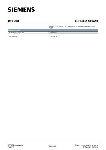 Siemens 6ES75918AA000AA0 6ES7591-8AA00-0AA0 SPS-Abdeckung