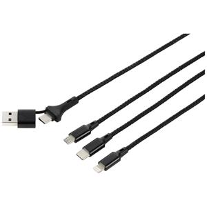 USB-laadkabel USB 2.0 USB-A stekker, USB-C stekker, USB-micro-B stekker, Apple Lightning stekker, USB-C stekker 3.00 m Alcantara-zwart Aluminium-stekker