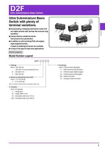 Omron D2F-F-D Mikroschalter 30 V/DC 0.5A 1 x Ein/(Ein) Bag