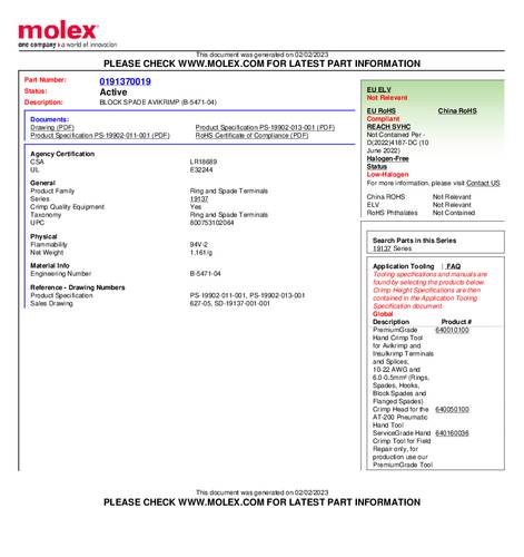 Molex 191370019 Gabelkabelschuh
