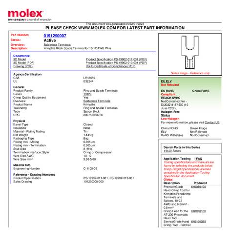 Molex 191290007 Gabelkabelschuh Bulk