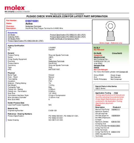 Molex 190710201 Ringkabelschuh Bulk