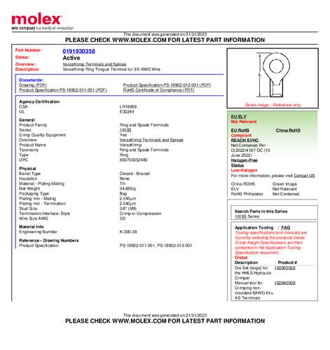 Molex 191930358 Ringkabelschoen 1 stuk(s) Bulk