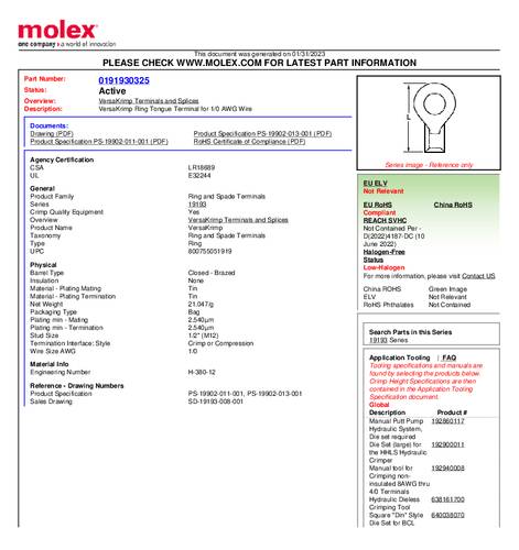 Molex 191930325 Ringkabelschuh Bulk