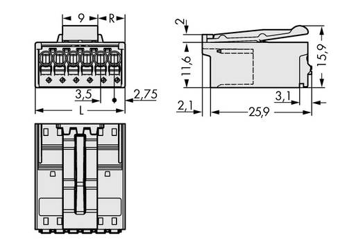 WAGO Stiftgehäuse-Platine 2091 Polzahl Gesamt 6 Rastermaß: 3.50mm 2091-1526/002-000 100St.