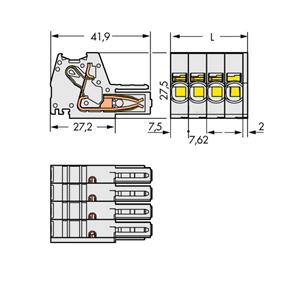 WAGO Buchsengehäuse-Kabel 831 Polzahl Gesamt 4 Rastermaß: 7.62mm 831-3104/037-9037 12St.