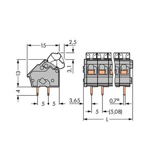 WAGO 256-403/334-000 Federkraftklemmblock 2.50mm² Polzahl (num) 3 Grau 280St.