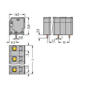 WAGO 739-3203 Federkraftklemmblock 2.50mm² Polzahl (num) 3 Grau 180St.