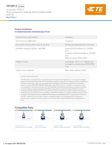 teconnectivity TE Connectivity 1977391-2 TE AMP Slide Switches