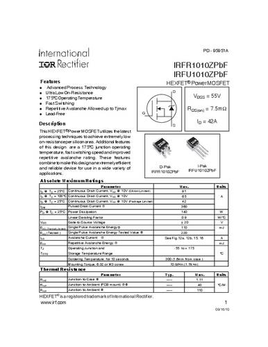 infineontechnologies Infineon Technologies IRFR1010ZPBF-GURT MOSFET 1 N-Kanal 140W TO-252AA