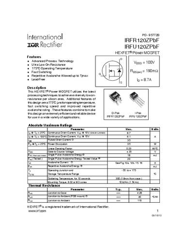 infineontechnologies Infineon Technologies IRFR120ZPBF-GURT MOSFET 1 N-Kanal 35W TO-252AA