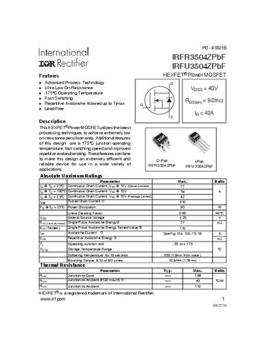 infineontechnologies Infineon Technologies IRFR3504ZPBF-GURT MOSFET 1 N-Kanal 90W TO-252AA
