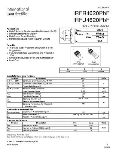 infineontechnologies Infineon Technologies IRFR4620PBF-GURT MOSFET 1 N-Kanal 144W TO-252AA