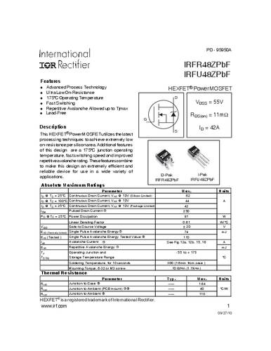 Infineon Technologies IRFR48ZPBF-GURT MOSFET 1 N-kanaal 91 W TO-252AA