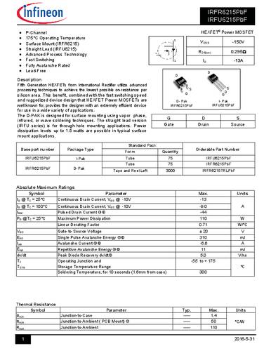 infineontechnologies Infineon Technologies IRFR6215PBF-GURT MOSFET 1 P-Kanal 110W TO-252AA