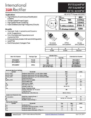 infineontechnologies Infineon Technologies IRFS3206PBF-GURT MOSFET 1 N-Kanal 300W D2PAK