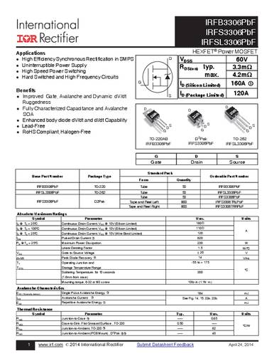 infineontechnologies Infineon Technologies IRFS3306PBF-GURT MOSFET 1 N-Kanal 230W D2PAK