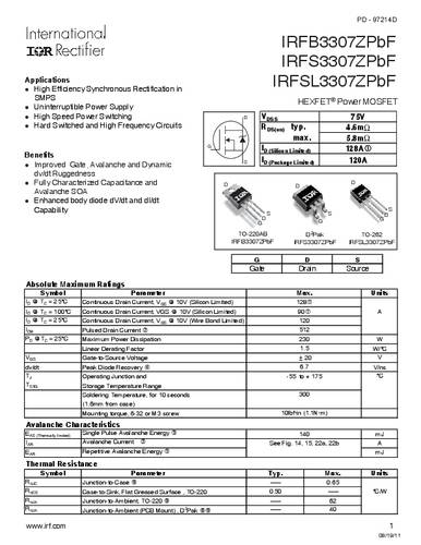 infineontechnologies Infineon Technologies IRFS3307ZPBF-GURT MOSFET 1 N-Kanal 230W D2PAK