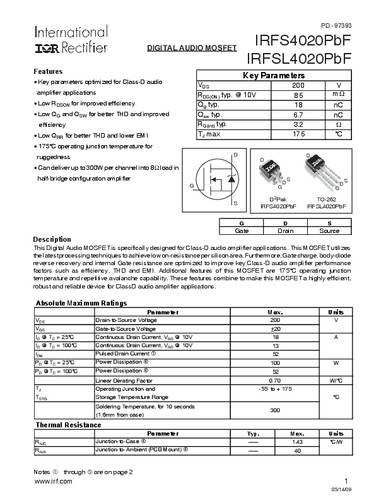infineontechnologies Infineon Technologies IRFS4020PBF-GURT MOSFET 1 N-Kanal 100W D2PAK