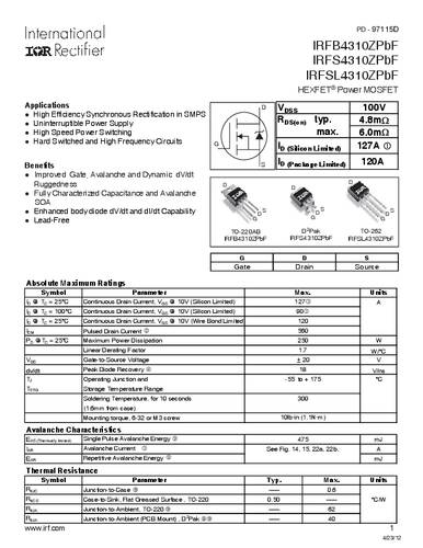 infineontechnologies Infineon Technologies IRFS4310ZPBF-GURT MOSFET 1 N-Kanal 250W D2PAK