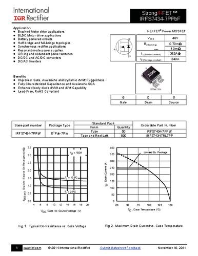infineontechnologies Infineon Technologies IRFS7434-7PBF-GURT MOSFET 1 N-Kanal 245W D2PAK