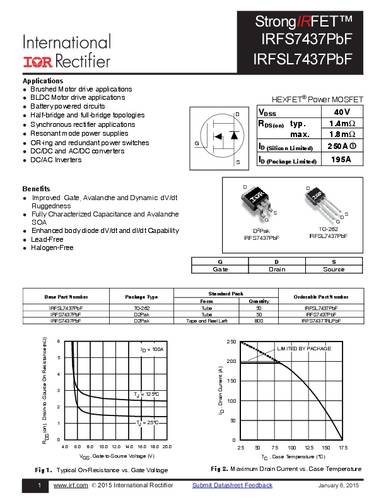infineontechnologies Infineon Technologies IRFS7437PBF-GURT MOSFET 1 N-Kanal 230W D2PAK