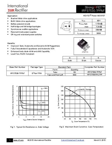 infineontechnologies Infineon Technologies IRFS7530-7PBF-GURT MOSFET 1 N-Kanal 375W D2PAK