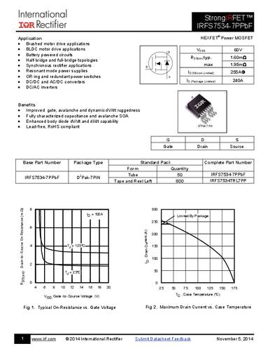 infineontechnologies Infineon Technologies IRFS7534-7PBF-GURT MOSFET 1 N-Kanal 290W D2PAK