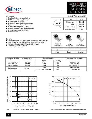 infineontechnologies Infineon Technologies IRFS7534PBF-GURT MOSFET 1 N-Kanal 294W D2PAK