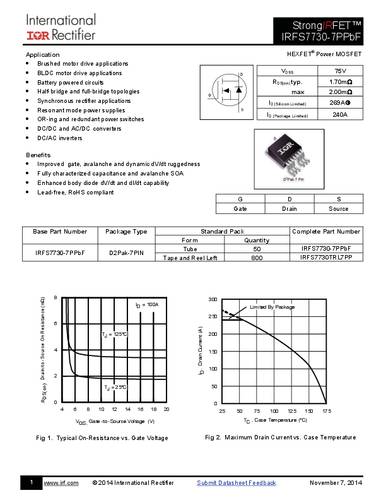 infineontechnologies Infineon Technologies IRFS7730-7PBF-GURT MOSFET 1 N-Kanal 375W D2PAK