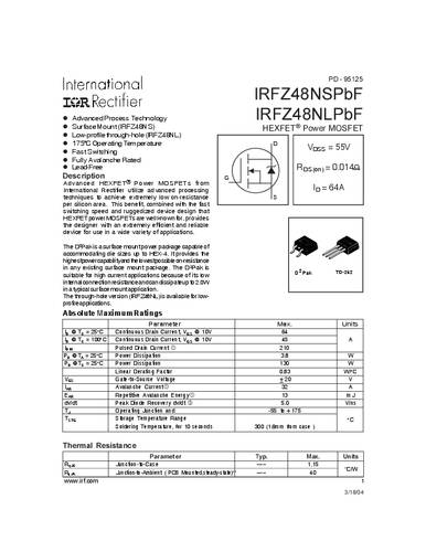 infineontechnologies Infineon Technologies IRFZ48NSPBF-GURT MOSFET 1 N-Kanal 130W D2PAK