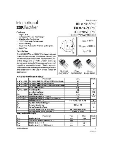 infineontechnologies Infineon Technologies IRL3705ZSPBF-GURT MOSFET 1 N-Kanal 130W D2PAK