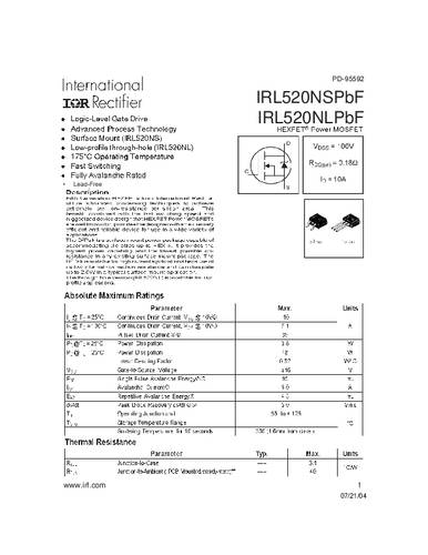 infineontechnologies Infineon Technologies IRL520NSPBF-GURT MOSFET 1 N-Kanal 48W D2PAK