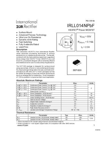infineontechnologies Infineon Technologies IRLL014NPBF-GURT MOSFET 1 N-Kanal 2.1W SOT-223