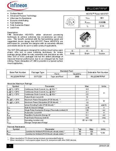 infineontechnologies Infineon Technologies IRLL024NPBF-GURT MOSFET 1 N-Kanal 2.1W SOT-223