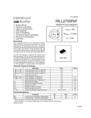 infineontechnologies Infineon Technologies IRLL2705PBF-GURT MOSFET 1 N-Kanal 2.1W SOT-223