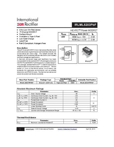 infineontechnologies Infineon Technologies IRLML5203PBF MOSFET 1 P-Kanal 1.25W SOT-23