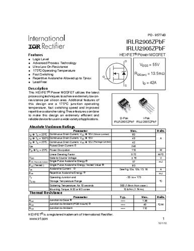 infineontechnologies Infineon Technologies IRLR2905ZPBF-GURT MOSFET 1 N-Kanal 110W TO-252AA