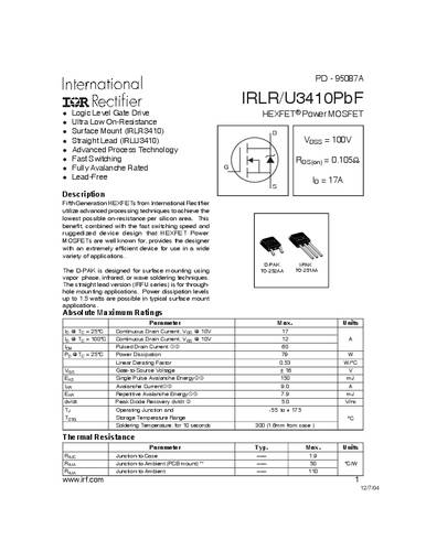 infineontechnologies Infineon Technologies IRLR3410PBF-GURT MOSFET 1 N-Kanal 79W TO-252AA