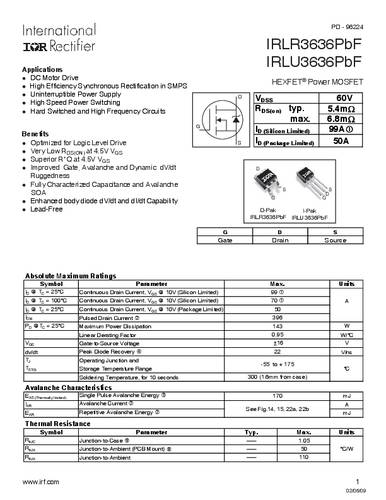 infineontechnologies Infineon Technologies IRLR3636PBF-GURT MOSFET 1 N-Kanal 143W TO-252AA