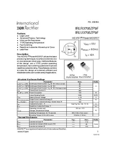 infineontechnologies Infineon Technologies IRLR3705ZPBF-GURT MOSFET 1 N-Kanal 130W TO-252AA