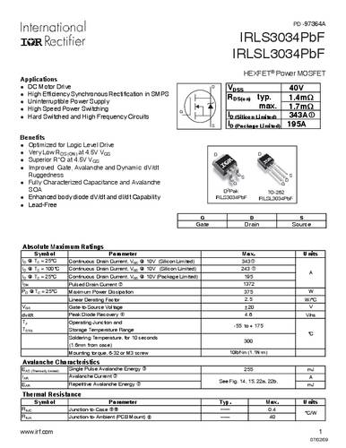 infineontechnologies Infineon Technologies IRLS3034PBF-GURT MOSFET 1 N-Kanal 375W D2PAK