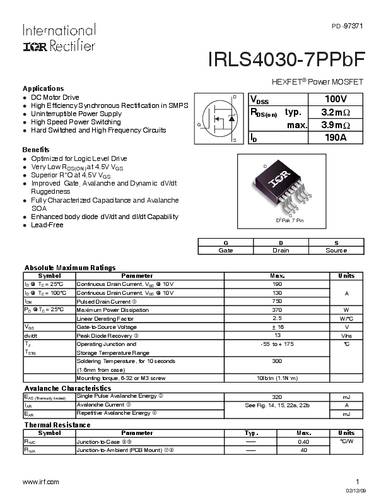 infineontechnologies Infineon Technologies IRLS4030-7PBF-GURT MOSFET 1 N-Kanal 370W D2PAK
