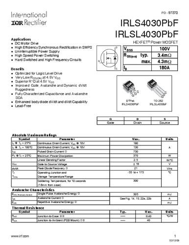 infineontechnologies Infineon Technologies IRLS4030PBF-GURT MOSFET 1 N-Kanal 370W D2PAK