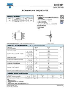 Vishay SI4401DDY-T1-GE3 MOSFET 1 P-kanaal 6.3 W SOIC-8 Tape on Full reel