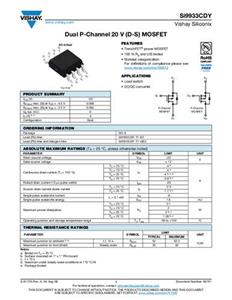 Vishay SI9933CDY-T1-GE3 MOSFET 2 P-Kanal 2.0W SOIC-8 Tape on Full reel