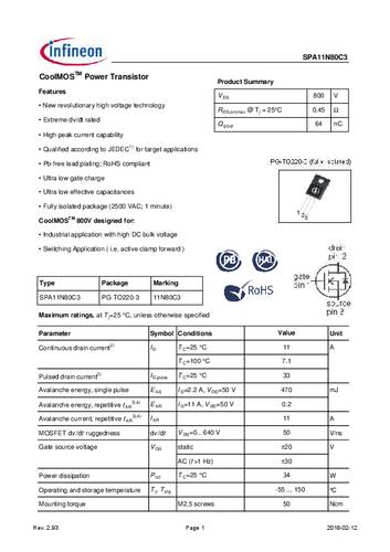 infineontechnologies Infineon Technologies SPA11N80C3 MOSFET 1 N-Kanal 34W TO-220-FULLPAK