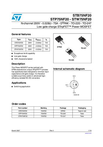 STMicroelectronics STB75NF20 MOSFET 1 N-kanaal 190 W D2PAK